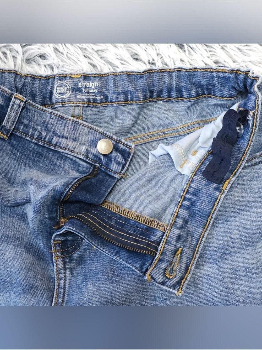 Wonder Nation Light Blue Straight-Leg Kids Jeans 16 HUSKY - Picture 3 of 4
